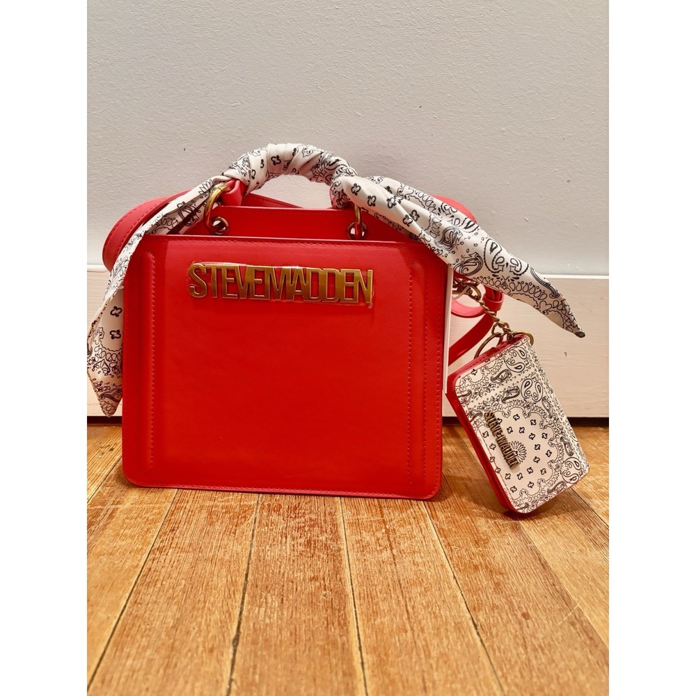 Steve Madden Bevlynn Satchel Russian Red Handbag Scarf Coin Purse DT626890 NEW
